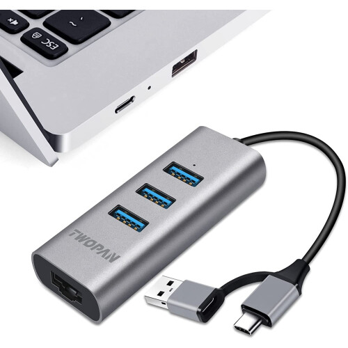 USB3.0Hub Ethernet, Προσαρμογέας USB C σε Ethernet από αλουμίνιο, Διανομέας USB C 3 θυρών για φορητό