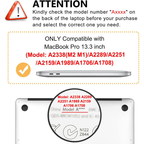 Capa para MacBook Pro de 13 polegadas M2M1A2338A2289A2251A2159A1989A1706A1708 (lançamento de 2016 a 2023), transparente fosca com efeito 3D. 2