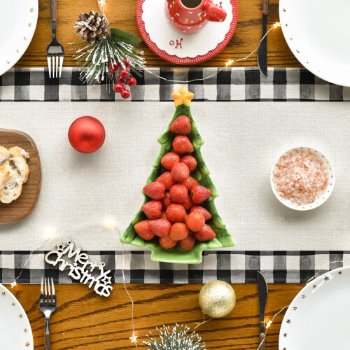 Caminho de mesa Smile Waterclor Buffalo Plaid Winter Christmas 13x72 polegadas 1