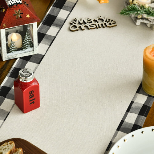 Caminho de mesa Smile Waterclor Buffalo Plaid Winter Christmas 13x72 polegadas 2
