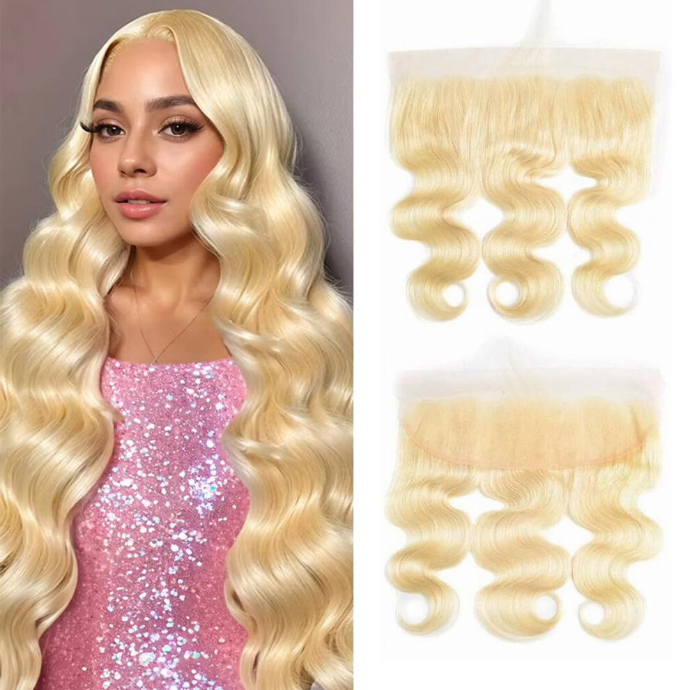 Unisex 613 Blonde Body Wave Lace Frontal 13X4 Pre Plucked Swiss Lace With Baby Hair 18 Inch