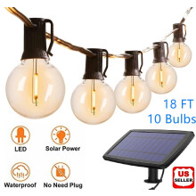 Solar lichtslinger van 5,5 meter, 10 G40-bollampen, onbreekbaar, hanglamp voor buiten, terras, tuin, feestjes, kerst, Halloween en nieuwjaarsdecoratie