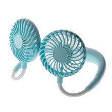 Ventilateur de cou portable à LED USB - Rechargeable 2000 mAh, mains libres - LED multicolores - Bleu