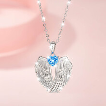 Colar com Asas de Anjo em Prata de Lei 925, Pedra de Nascimento, Pingente Guardião para Casais, Presente Ideal para o Natal e Dia dos Namorados.
