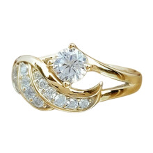 Anello da donna con zirconi cubici incastonati, forma rotonda ad ala d'angelo, in lega metallica, anello nuziale e anello di proposta di matrimonio.