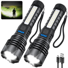 Wiederaufladbare LED-Taschenlampe mit hoher Leuchtkraft, 7 Leuchtmodi, superhelle taktische Lampe mit zoombarem Lichtstrahl und einstellbarem Fokus.