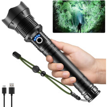 Hochleistungs-LED-Taschenlampe, superhelle wiederaufladbare Taschenlampe mit 5 Leuchtmodi und einstellbarem Fokus, taktische Zoom-Taschenlampe mit