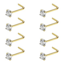 Hypoallergenic Nose Piercing Jewelry, Cubic Zirconia Nose Stud with L Shape Design, Fashionable Nose Ring Design for Sensitive Skin, Exquisite