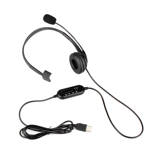 USB Headphone with Plug-and-Play Functionality, Wired Headset with Microphone for HD Audio, Call Center Headphone with Wired Control and Mute