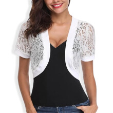 Soft Lace Bolero For Women, Hollow Out Short Sleeve Cropped Cardigan With Floral Lace And Open Front, Lightweight Sheer Elegant Shrug For Travel And
