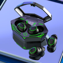 Avtoify Bluetooth 5.2-oortjes met RGB-verlichting, draadloze oplaadcase en oorhaakjes, ingebouwde microfoon voor heldere gesprekken, muziek en sport