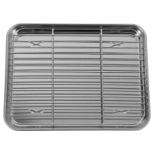 2-teiliges Set rechteckiges Backblech aus Edelstahl mit herausnehmbarem Kühlgitter – 26 x 20 x 2,5 cm