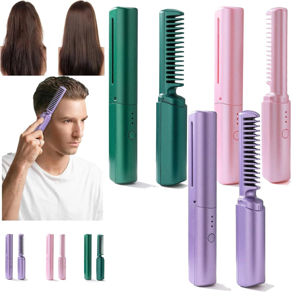Black Rechargeable Mini Hair Straightener, Wireless Electric Hot Comb For Women, Portable Cordless Hair Styler