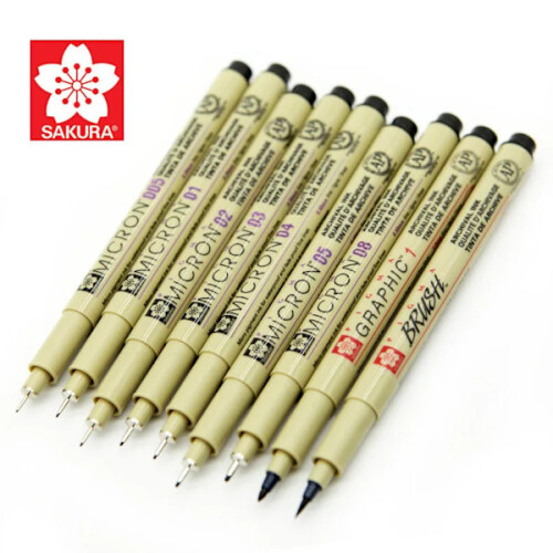 Σετ στυλό Pigma Micron Needle Soft Brush Liner, μαρκαδόροι σχεδίασης με πινέλο, 8 τεμάχια 1