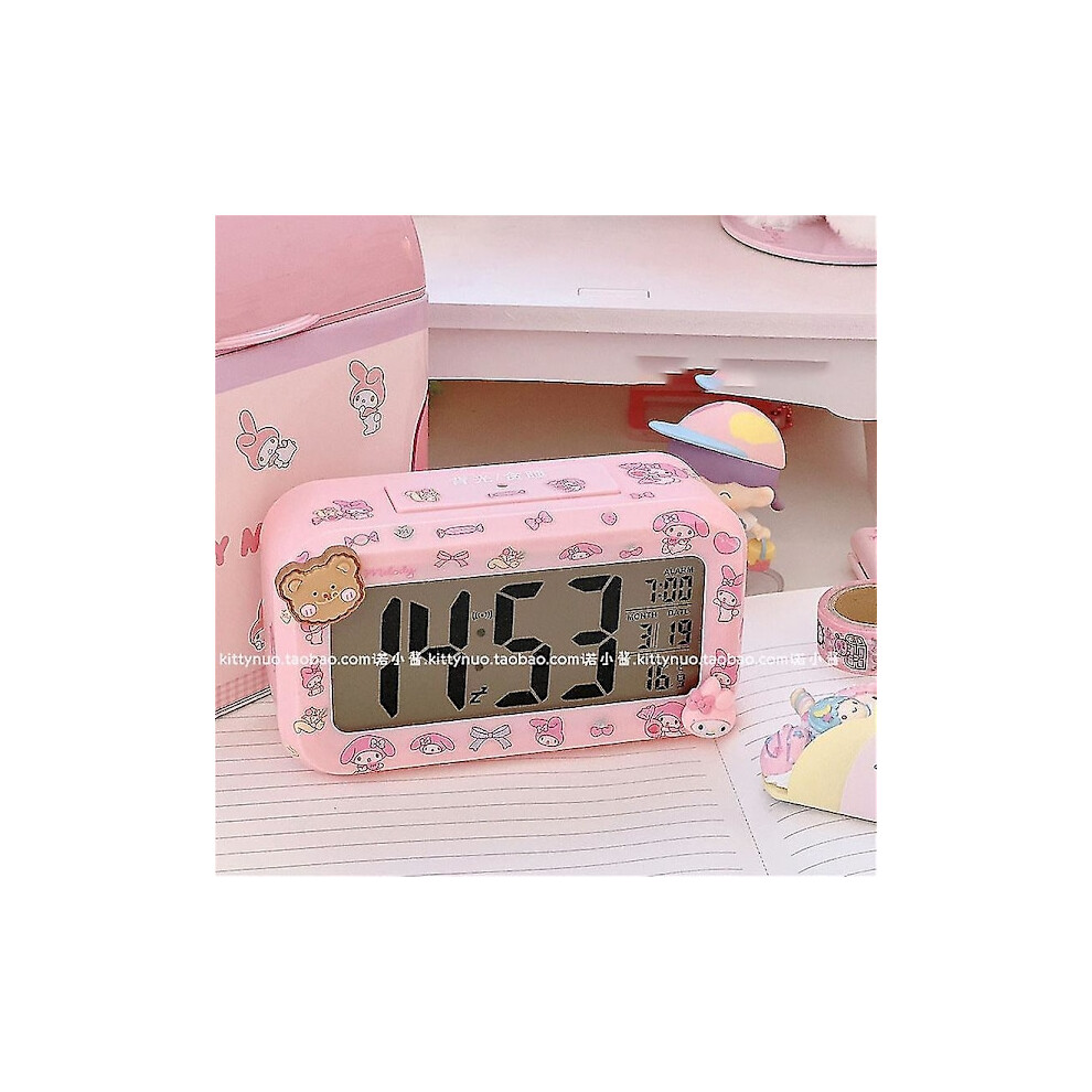 Kawaii Cinnamoroll My Melody Kuromi Desk Lamp Electronic LED Alarm Clock Sanrioed Electronic Alarm Clock Gift for Children{mo} My Melody-1
