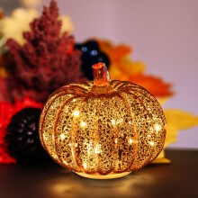 Sklenené tekvicové svetlo Qxpztk Mercury, napájané batériami, LED, kompatibilné s halloweenskou, jesennou, vďakyvzdania a vianočnou výzdobou.