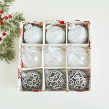 12PCS Clear Glitter Christmas Ball Ornaments 3.15" Gold Transparent Mesh Tree Hanging Decorations Classic Window Display