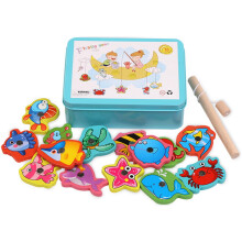 Gioco di pesca in legno con scatola di ferro, giocattolo di pesca magnetico, giocattolo educativo Montessori per la scuola materna per bambini dai 3