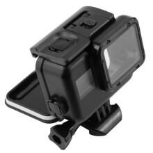 Cás Uiscedhíonach Aicrileach Shell Cás Ceamara Backdoor Tadhaill le haghaidh Gopro Hero5/6/7, Dubh