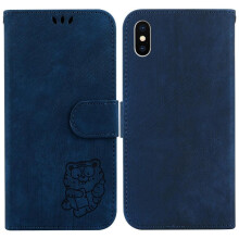 Funda compatible con iPhone X/XS, tipo cartera, con bolsillo para tarjetas, diseño de tigre adorable en relieve, tapa abatible.