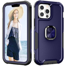 Capa rígida compatível com Apple para iPhone 14 Pro, feita de plástico TPU híbrido resistente com suporte de anel e à prova de choque.