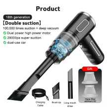 FANJIE Handheld Vacuum 29000PA, 120W oplaadbaar, nat en droog, draagbare autostofzuiger, geschikt voor auto, thuis, kantoor en huisdieren, zwart
