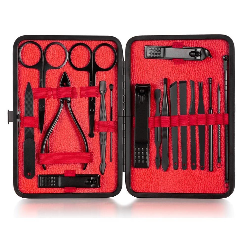 Red Manicure Pedicure Set 18Pcs Stainless Steel Nail Clippers Kit Allinone Grooming Tools