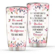 Retirement Gifts Tumbler 20 oz with Lid & Straw - Retired Free & Fabulous Happy Retirement Gift for Women, Coworkers, Friends
