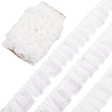 1Bag 11 Yards White Double-Layer Pleated Chiffon Lace Trim, 5cm Wide 2-Layer Gathered Ruffle Edging Tulle for DIY Sewing, Crafts, Home, Costume,