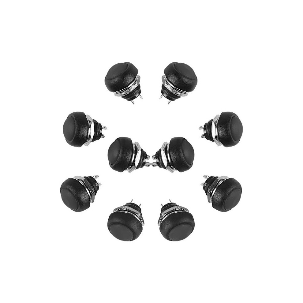 10Pcs 12Mm Momentary Waterproof Push Button Mini Push Button Switch Black 9340258910845
