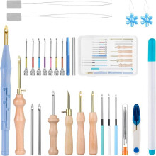 Kit per ricamo con ago da punzonatura, composto da 11 aghi di diverse dimensioni, con manico in legno, aghi da ricamo e set per punzonatura.