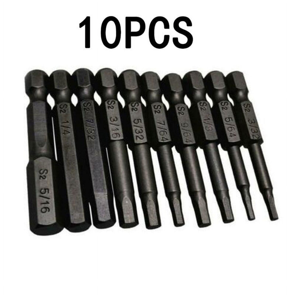 10Pcs/ Set Hex Magnetic Head Allen Wrench Drill Bits 1/4\" Shank Screwdriver 9340258913884