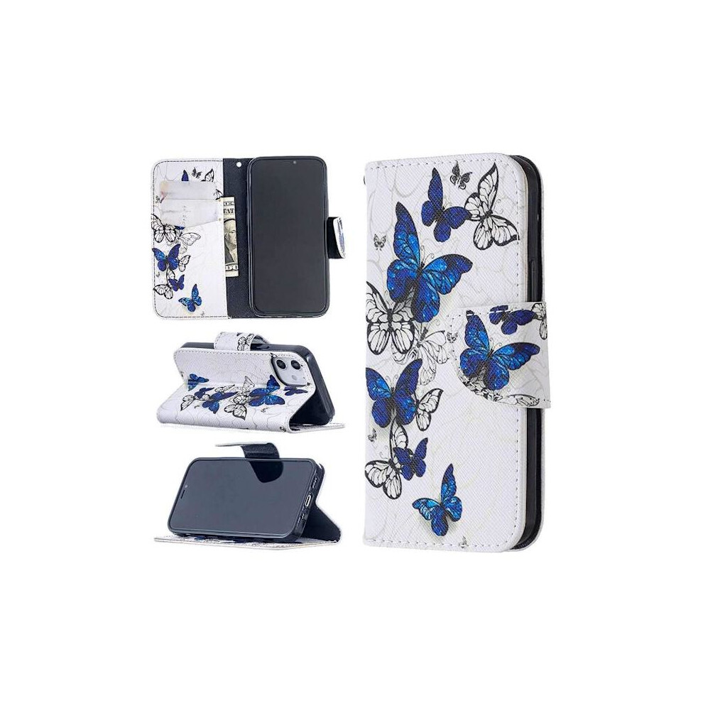 Wallet Case Compatible With Apple Compatible With Iphone 12 Â Blue And White Butterflies Blue,White 9340258913525