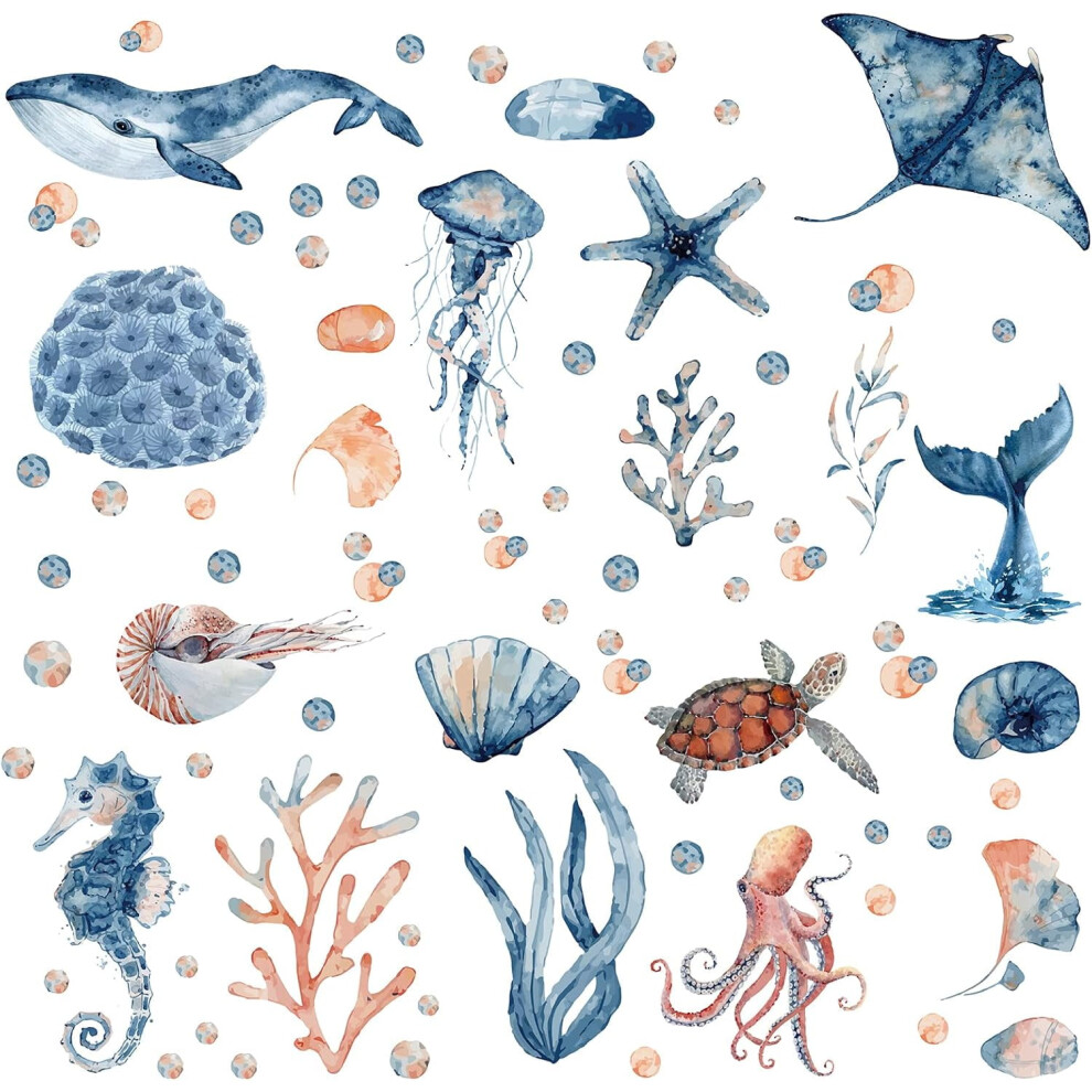 Dark Glow In The Under The Sea Wall Decals, Glowing Ocean World Stickers With Sea Turtle, Seaweed & Jellyfish, Removable For Bedroom, Nursery,