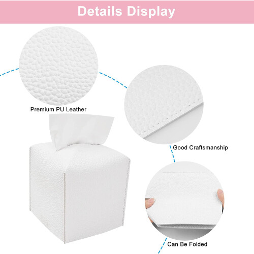 Invoibler Tissue Box Cover Holder Vierkant PU-leer 2