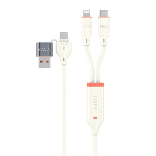 VIDVIE Multifunkční kabel Type-C / USB A až Type-C / Lightning - 120CM bílý