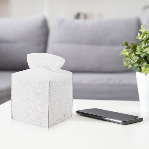 Invoibler Tissue Box Cover Holder Vierkant PU-leer 1
