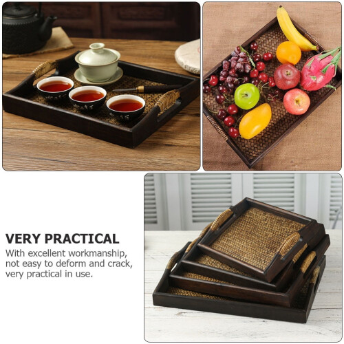 Bandeja de té de madera tipo palé, estilo retro, rectangular, para servir cosméticos y desayunos. 1