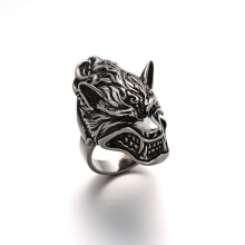 5 buc Inele de deget retro personalizate pentru bărbați cu model Wolf, din oțel inoxidabil 304, argint antic, 17~23 mm