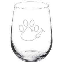 Sklenice na víno, kalich, dárek, stetoskop Paw, veterinární technik, veterinární technik (17 oz bez stopky)