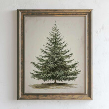 ASPORIC Vintage kerstboomprint, dennenboom kerstdecoratie, rustieke winterse botanische kunst, oningelijst 14x11 inch