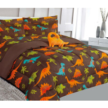 Bedding Set Full Size 8pc Dinosaur Brown, Complete Bed in Bag with Comforter, Plushie Toy & Matching Sheets for Kids Bedroom Décor, Compatible with