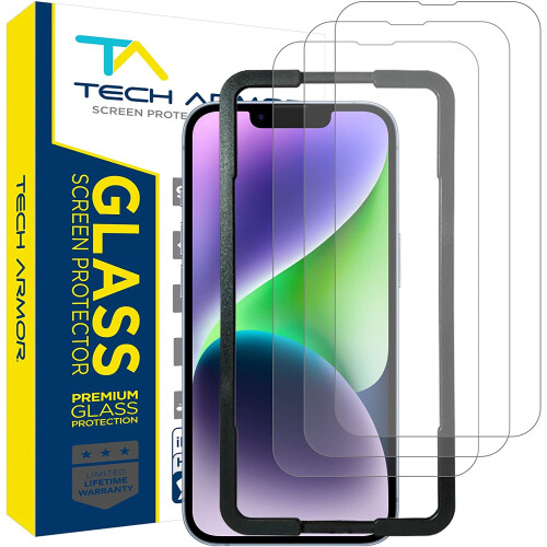 Protetor de tela de vidro balístico compatível com iPhone 14, iPhone 13 e 13 Pro [tela de 6,1 polegadas] - Pacote com 3 unidades.