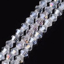 10 șiraguri de mărgele de sticlă AB placate cu culoare, fațetate, biconice, transparente AB, 4x4mm, gaură: 1mm, aproximativ 92~96 buc/șir,