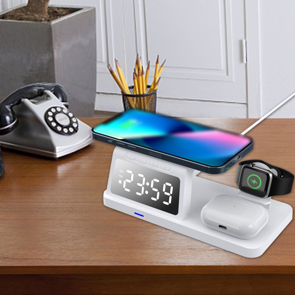 New! Jacenvly Bluetooth Headset Wireless Charging Station With Digital Alarm Clock, 15W For Multiple Devices, Compatible With Ios & Android 9423501749130