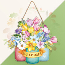 Frühlingshafte Türdeko – Willkommensschild mit Blumen, rustikaler Türhänger für die Haustür, Frühlings- und Osterdeko für drinnen und