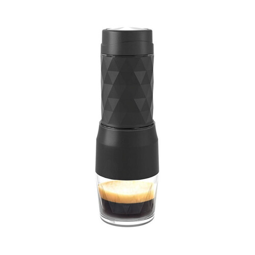 Macchina da caffè portatile per espresso, con pressa manuale, capsule e caffè macinato, ideale per viaggi e picnic, colore nero.