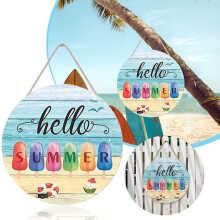 WinysinHello Summer Country Cabin tábla, nyári strand témájú, fa ajtóhorog, ajtótábla több jelenettel