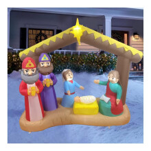 Décorations gonflables de Noël autogonflables d'extérieur de 1,5 à 3,6 m avec lumières LED (crèche de 2,4 m)