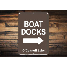 Boat Docks Arrow Sign Boating Lake Home Water Lover Gift Lake Location Name Metal Decor Novelty Boat Decor Size: 8 x 12 Inch